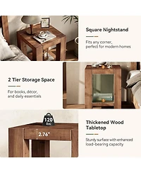 Tribesigns 19.69" Solid Wood Side Table Set of 2, Farmhouse 2-Tier End Table with Storage Shelves