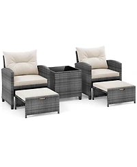 Gymax 5 Piece Patio Rattan Furniture w/ 2 Ottomans and Tempered Glass Coffee Table Outdoor