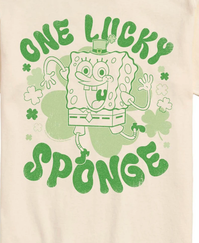 Airwaves Men's SpongeBob Squarepants One Lucky Sponge Clovers Short-Sleeve Graphic T-Shirt