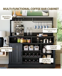 gaomon 47" Farmhouse Coffee Bar Cabinet with Charging Station & Wine Racks Rustic Wood Kitchen Buffet Cabinet Wine Bar Table for Dining & Living