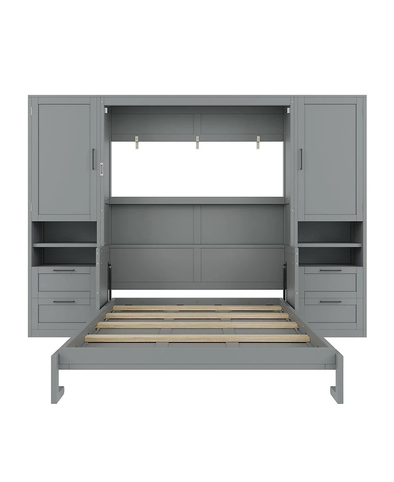 Streamdale Furniture Queen Size Murphy Bed with Closet, Drawers, Shelves