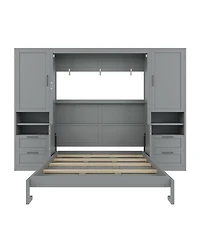 Streamdale Furniture Queen Size Murphy Bed with Closet, Drawers, Shelves