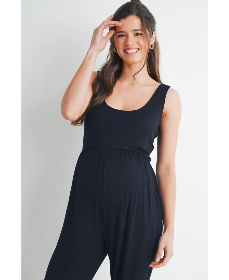 Hello Miz Maternity Sleeveless Scoop Neck Jumpsuit with Pockets