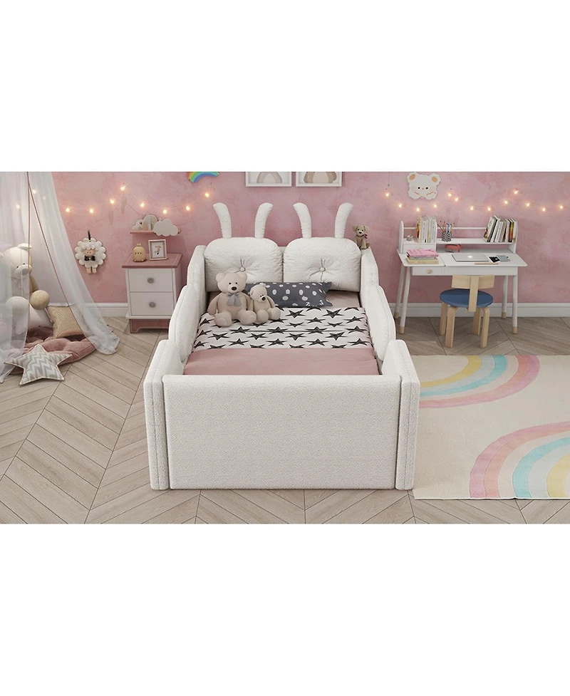 Streamdale Furniture Twin Upholstered Platform Bed with Rabbit Cushion & Removable Rails