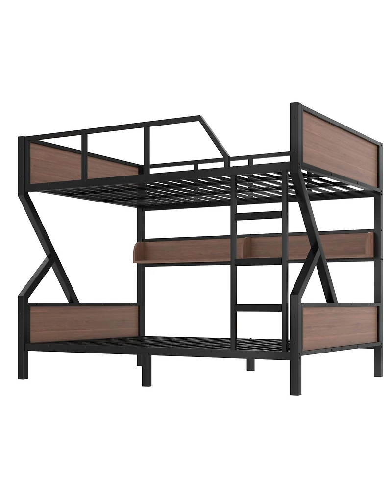 Streamdale Furniture Queen over Queen Bunk Bed with Storage Shelves and Lights
