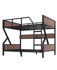 Streamdale Furniture Queen over Queen Bunk Bed with Storage Shelves and Lights
