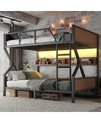 Streamdale Furniture Queen over Queen Bunk Bed with Storage Shelves and Lights