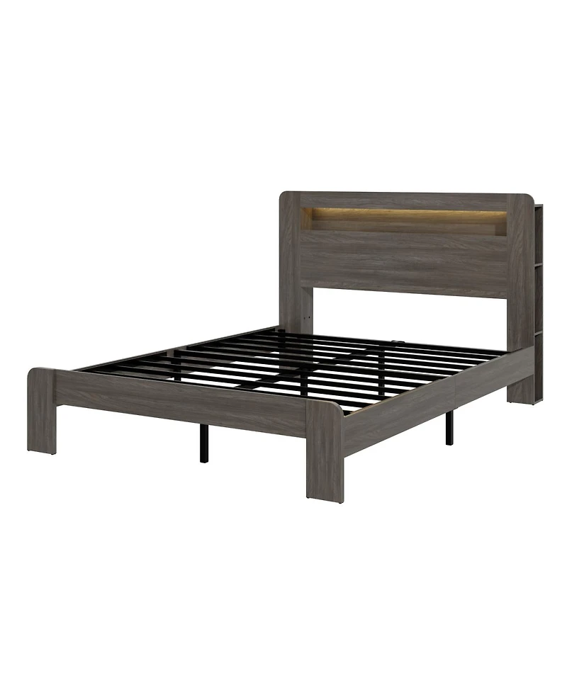 Streamdale Furniture Queen Wood Platform Bed Frame with Storage, Led Headboard & Usb