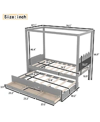 Streamdale Furniture Twin Platform Bed with Upholstered Headboard, Trundle, 3 Drawers & Canopy