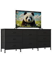 gaomon 8 Drawer Fabric Dresser Tv Stand with Wooden Top,Metal Frame Storage Chest,Wide Closet Organizer for Bedroom Living Room