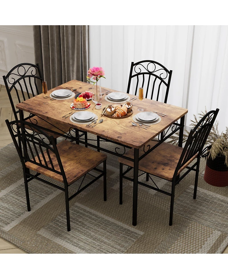 gaomon Dining Table Set of 4, Retro Industrial Dining Table & Chairs, Wood Table Chairs Set for Small Space