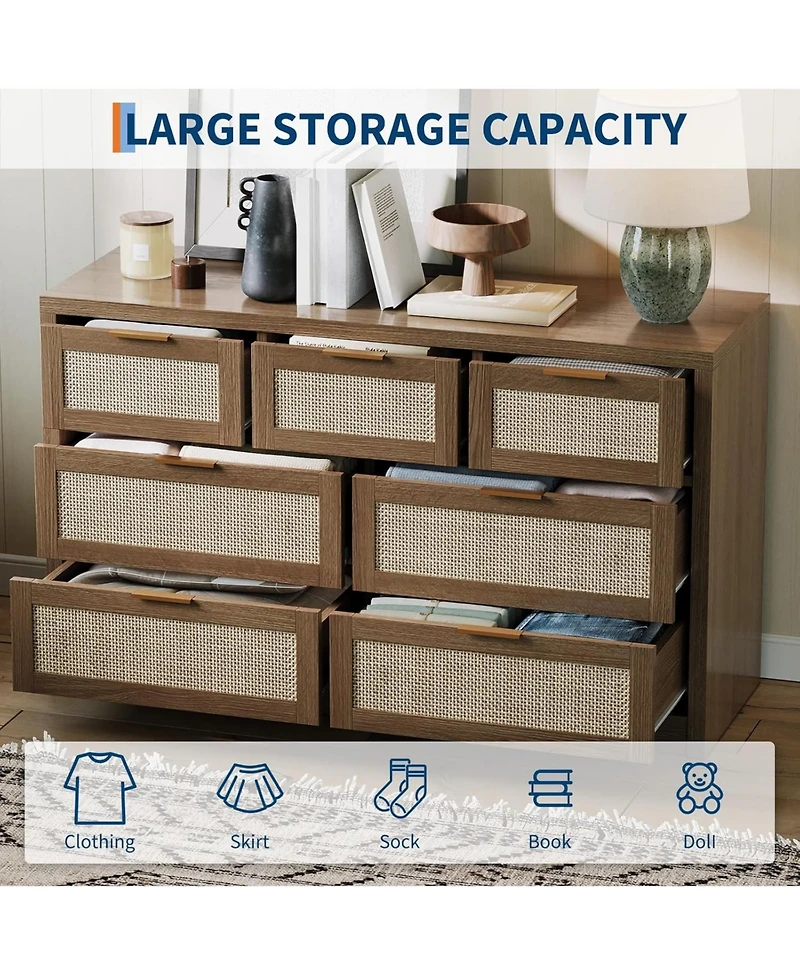 gaomon Drawers Dresser Rattan Dresser Modern Chest of Drawers with Metal Handle Wood Closet Clothes Storage Organizer for Living Room Hallway Tv