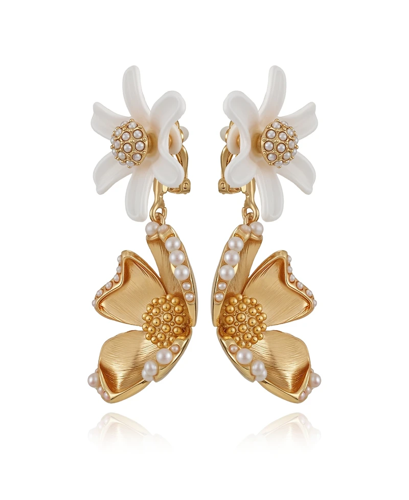 Guess Gold Plated Floral Drop Earrings