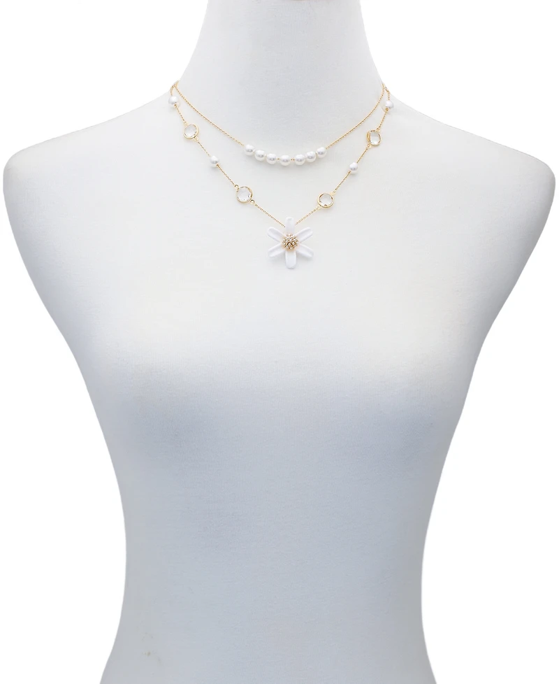 Guess Imitation Pearl and Flower Layered Necklace