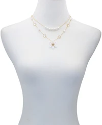 Guess Imitation Pearl and Flower Layered Necklace