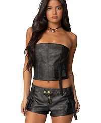 Edikted Womens Ryan Faux Leather Cargo Corset Top