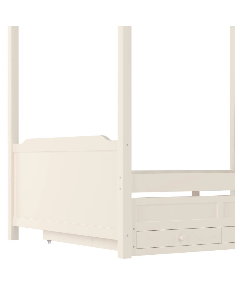 Streamdale Furniture Princess Canopy Bed Frame, Twin Trundle, 3 Drawers