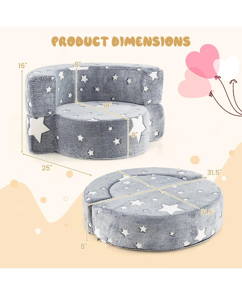 Slickblue Kids Convertible Sofa Bed with Glow Effect and Removable Cover