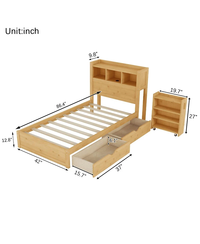 Streamdale Furniture Streamdale Twin Bed with Drawers, Led Light, and Storage Headboard