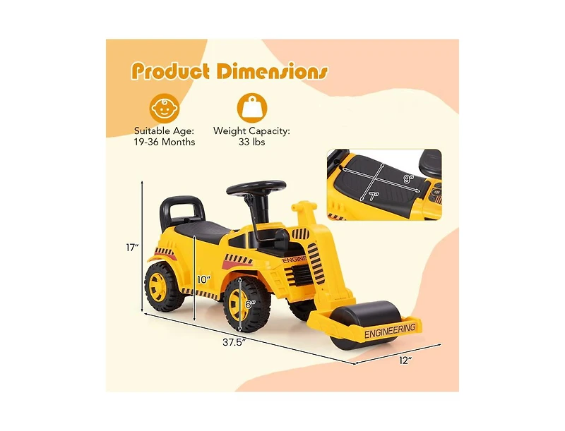 Slickblue Toddler Push Ride-On Car with Adjustable Roller and Storage