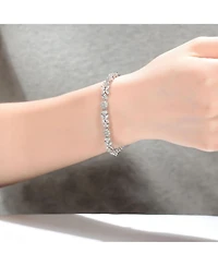 Sterling Silver with White Gold Plated Clear Round and Marquise Cubic Zirconia Cluster Flower-Inspired Tennis Bracelet