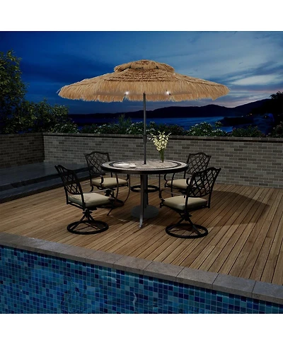 Clihome Outdoor Double Top Solar Light Hawaiian Style Thatch Umbrella