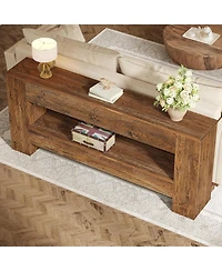 Tribesigns 63-Inch Solid Wood Console Table, Farmhouse Entryway Table with 2-Tier Storage Shelf, Rustic Wood Narrow Long Sofa Table Behind Couch