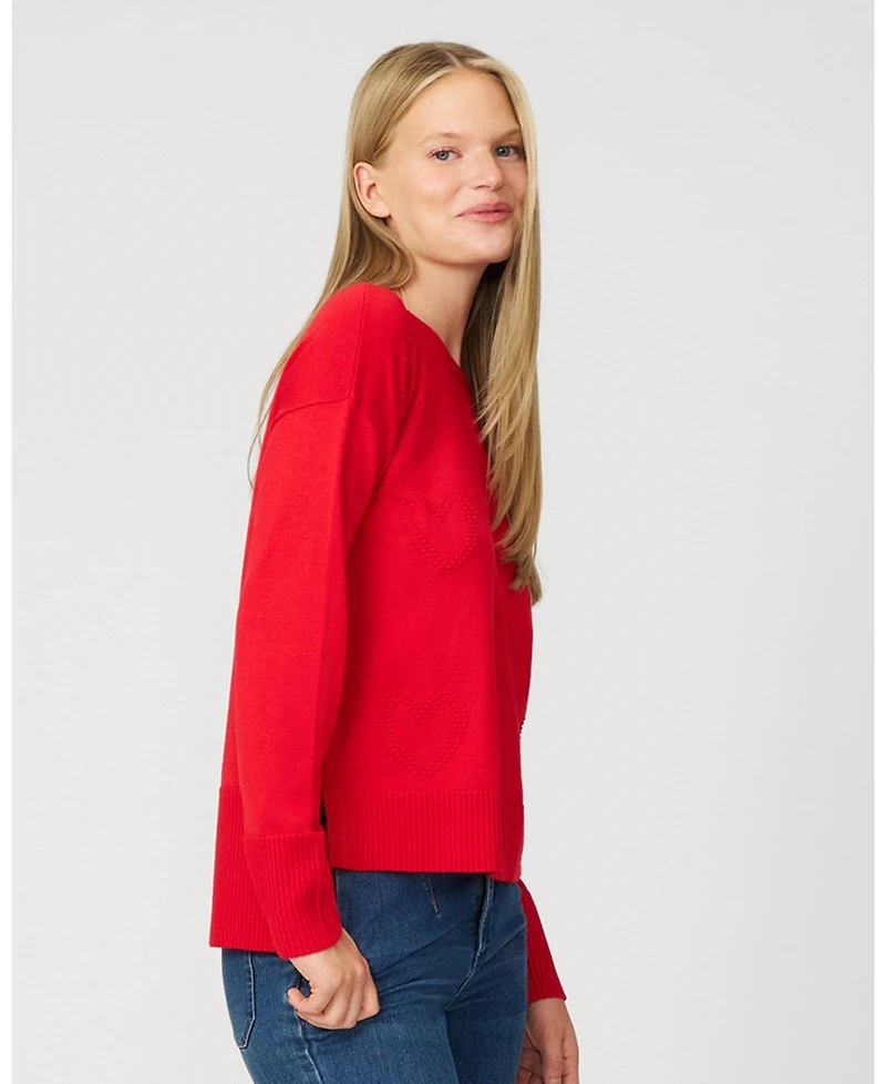 Cable & Gauge Women's Textured Heart Bow Crewneck Sweater