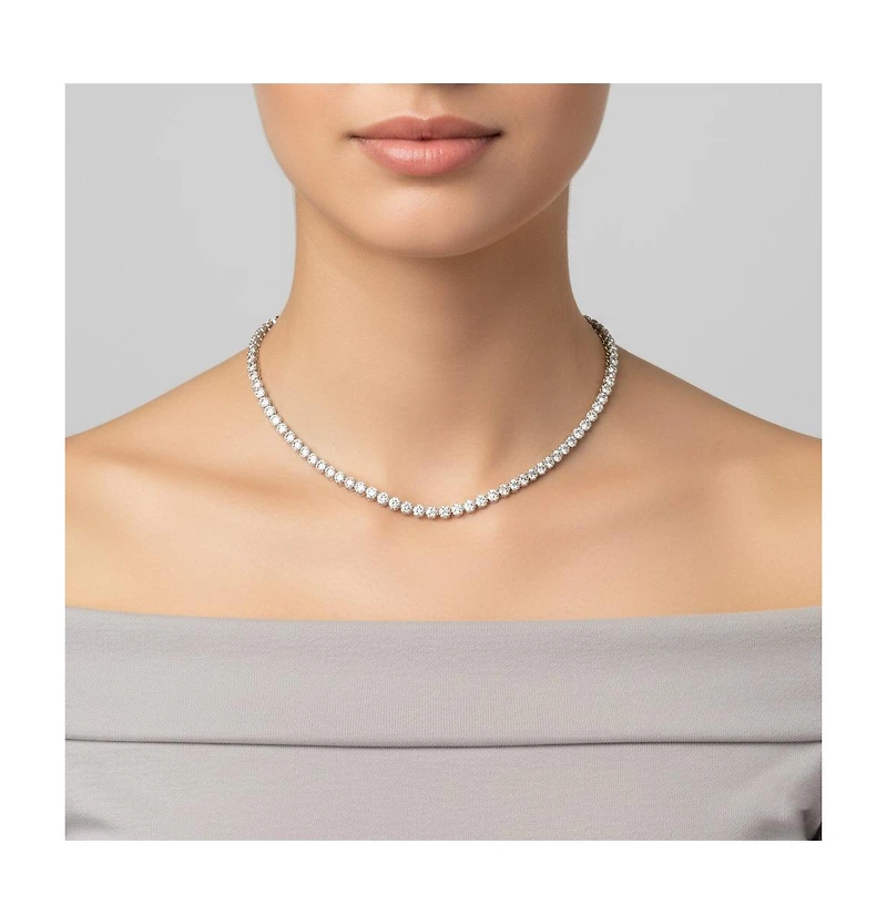 Sterling Silver Cubic Zirconia Graduated-Size Tennis Chain Anniversary Necklace