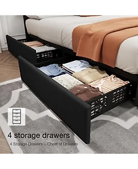 Gaomon Queen Bed Frame with 4 Storage Drawers, Linen Upholstered Platform Adjustable Headboard