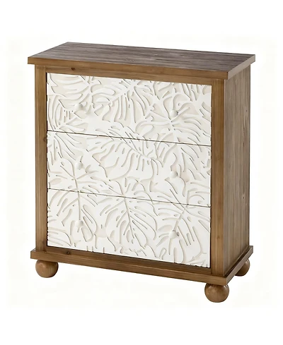 Yigii Rustic 3-Drawer Nightstand with Leaf Carvings