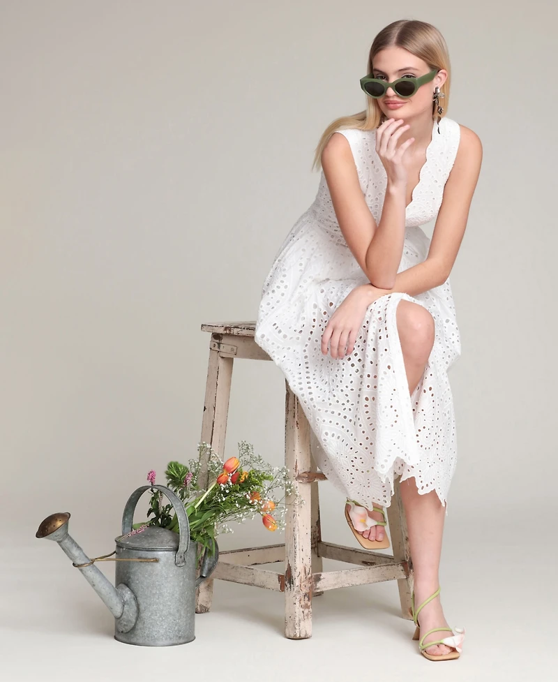 Avec Les Filles Women's V-Neck Sleeveless Midi Dress