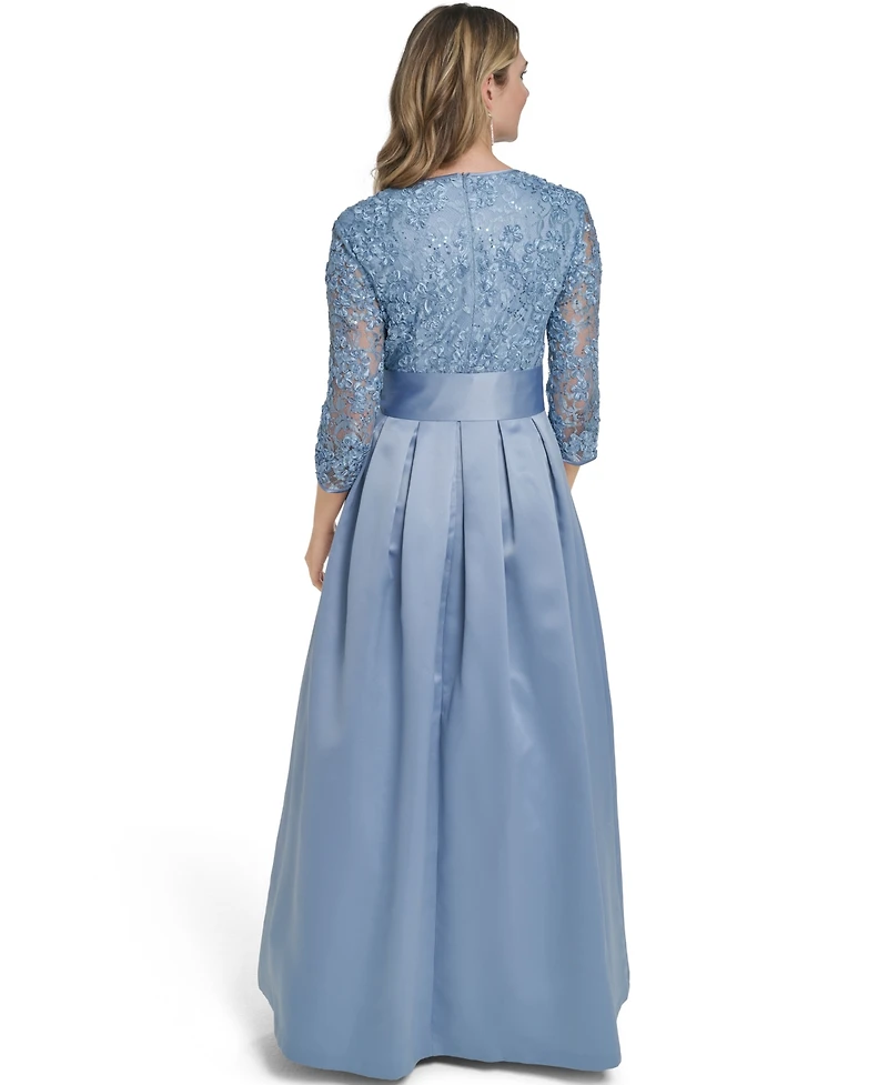 Jessica Howard Women's V-Neck Pleated Skirt Ball Gown