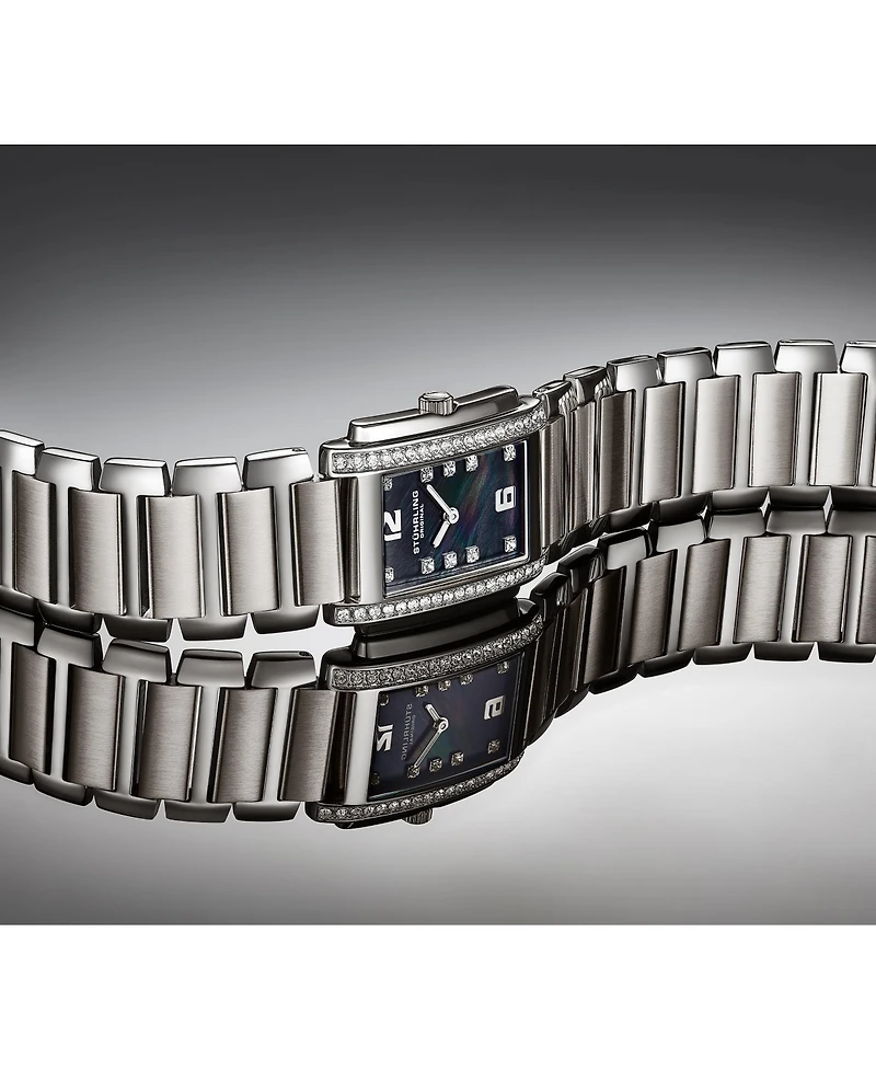 Stuhrling Serafine 4089.4 Women s Rectangular Quartz Watch, Mother-of-Pearl Dial & Swarovski Crystal Bezel
