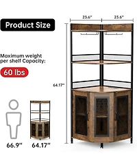 gaomon Corner Bar Cabinet with Led Strip 5-Tiers Industrial Bar Cabinet with Power Outlet & Glass Holder Wine Cabinet for Home Bar Display Cabinet