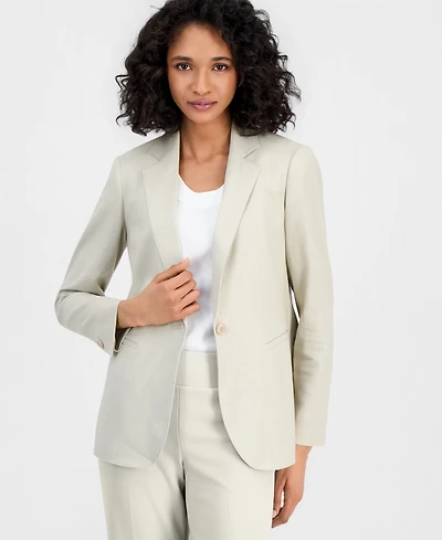 Anne Klein Women's Linen-Blend One-Button Notched-Collar Blazer