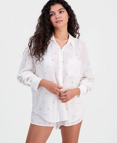 Miken Women's Lemon Embroidered Long-Sleeve Swim Cover Up Shirt, Macy's Exclusive