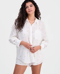 Miken Women's Lemon Embroidered Long-Sleeve Swim Cover Up Shirt, Macy's Exclusive