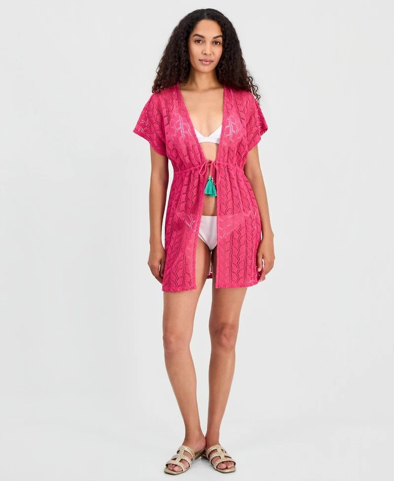 Miken Women's Crochet Tassel Short-Sleeve Swim Cover Up Kimono, Macy's Exclusive