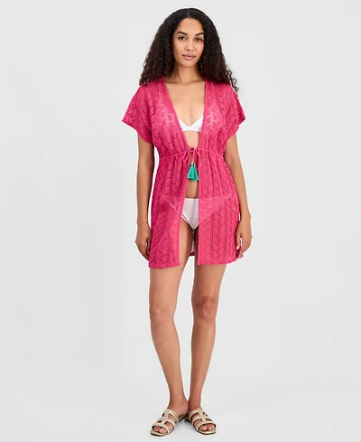 Miken Women's Crochet Tassel Short-Sleeve Swim Cover Up Kimono, Macy's Exclusive
