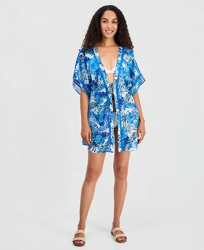 Miken Women's Printed Short-Sleeve Swim Cover Up Kimono, Macy's Exclusive
