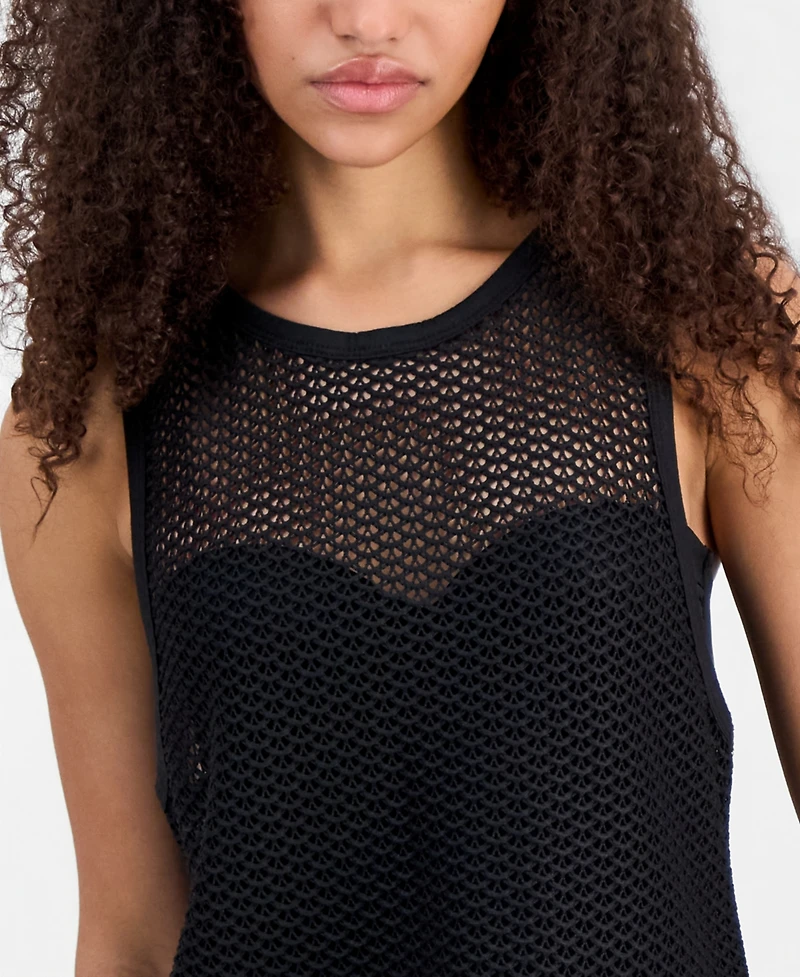 Miken Women's Crochet Swim Cover Up Crop Tank Top, Macy's Exclusive