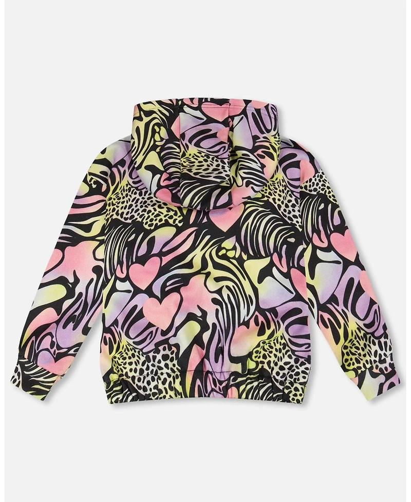 Deux par Big Girls Zip Front French Terry Hoodie Printed