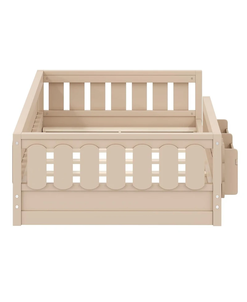 Streamdale Furniture Wood Twin Platform Bed with Guardrail & Storage Shelves