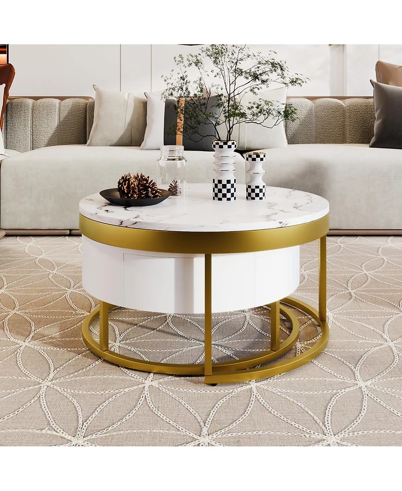 Streamdale Modern Round Nesting Coffee Table with Drawers