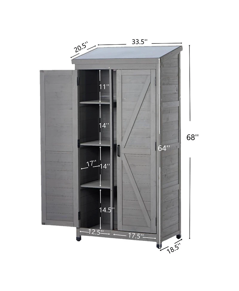 Streamdale FurnitureOutdoor Wooden Storage Shed with Metal Top Tall Vertical Tool Cabinet