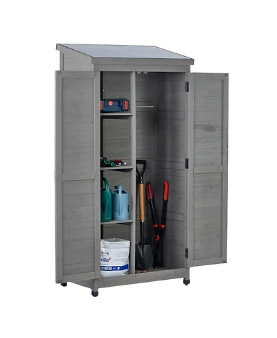 Streamdale FurnitureOutdoor Wooden Storage Shed with Metal Top Tall Vertical Tool Cabinet