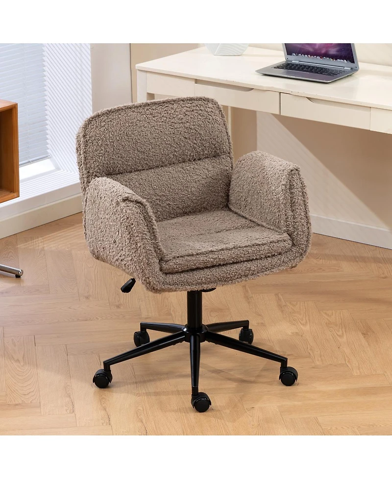 Streamdale Furniture Criss Cross Teddy Fleece Swivel Chair with Adjustable Armrests & Wheels