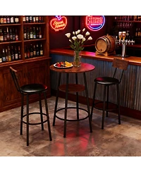 Streamdale Furniture Rustic Brown 3-Piece Round Bar Table & 2 Stools Set