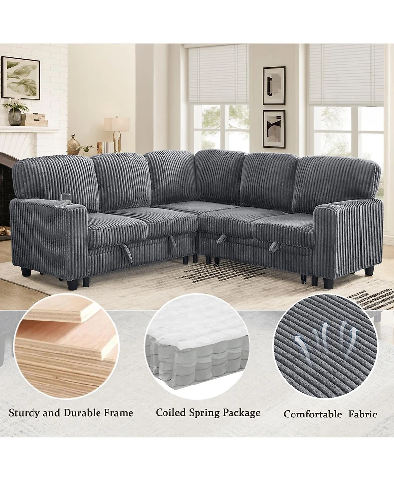 Streamdale L-Shaped Sectional Sofa Bed with Pull-Out Bed & Storage
